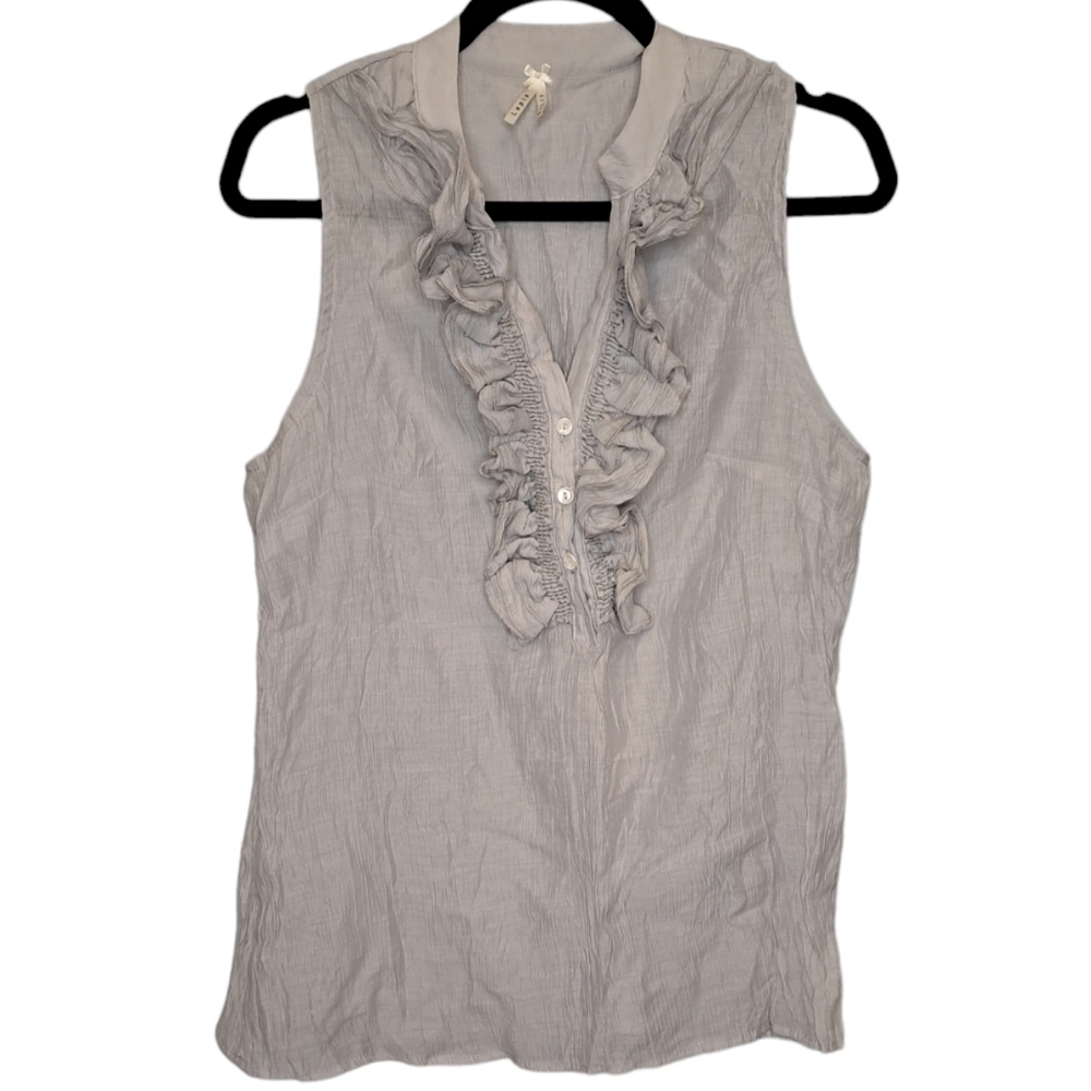 LAPIS◇Sleeveless, Ruffled V-Neck, Semi-Sheer, Popover Top◇Silvery Grey ◇XL◇ NWT